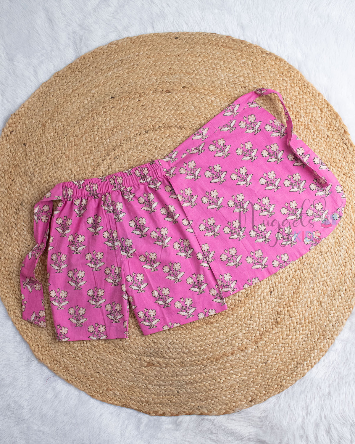 Ready to Ship: Pink Block Printed Skorts Set with Ruffle Detailing