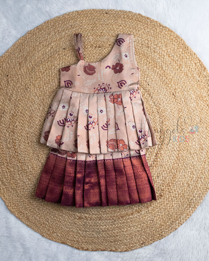 Ready to Ship: Copper Grey and Wine Kanchi Meenakari Semi Silk Two Layer Frock