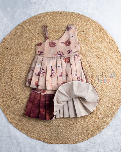 Ready to Ship: Copper Grey and Wine Kanchi Meenakari Semi Silk Two Layer Frock