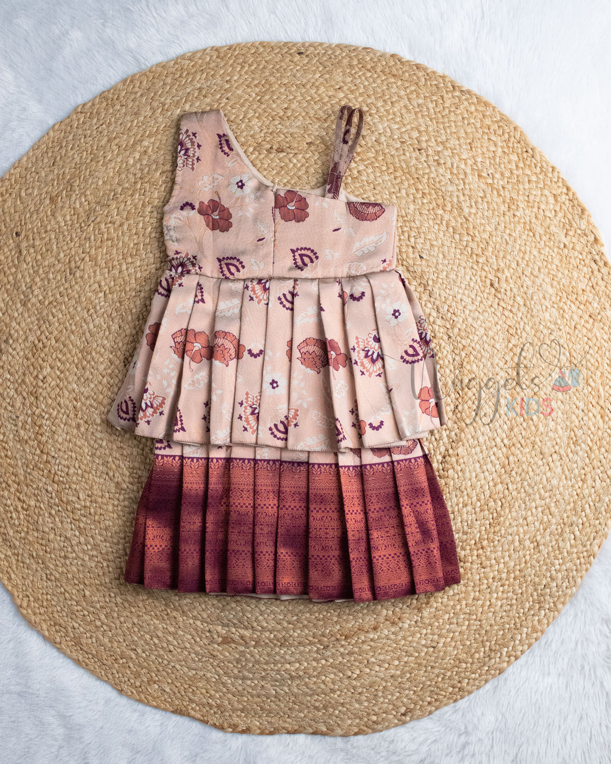 Ready to Ship: Copper Grey and Wine Kanchi Meenakari Semi Silk Two Layer Frock