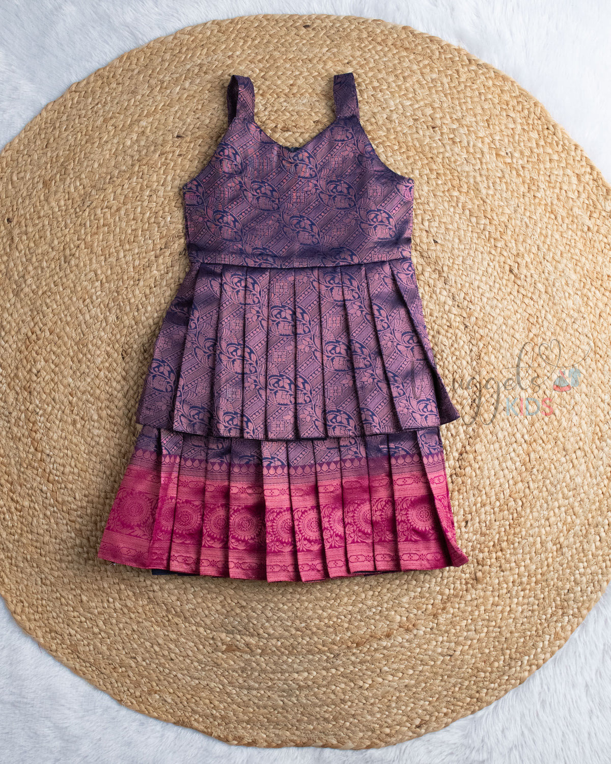 Ready to Ship: Ink Blue and Pink Two layered semi silk frock
