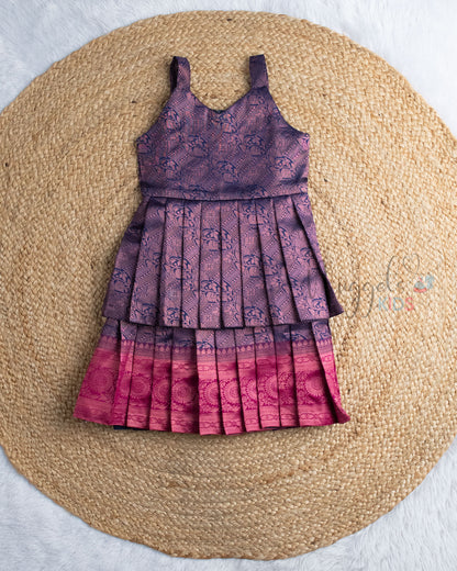 Ready to Ship: Ink Blue and Pink Two layered semi silk frock