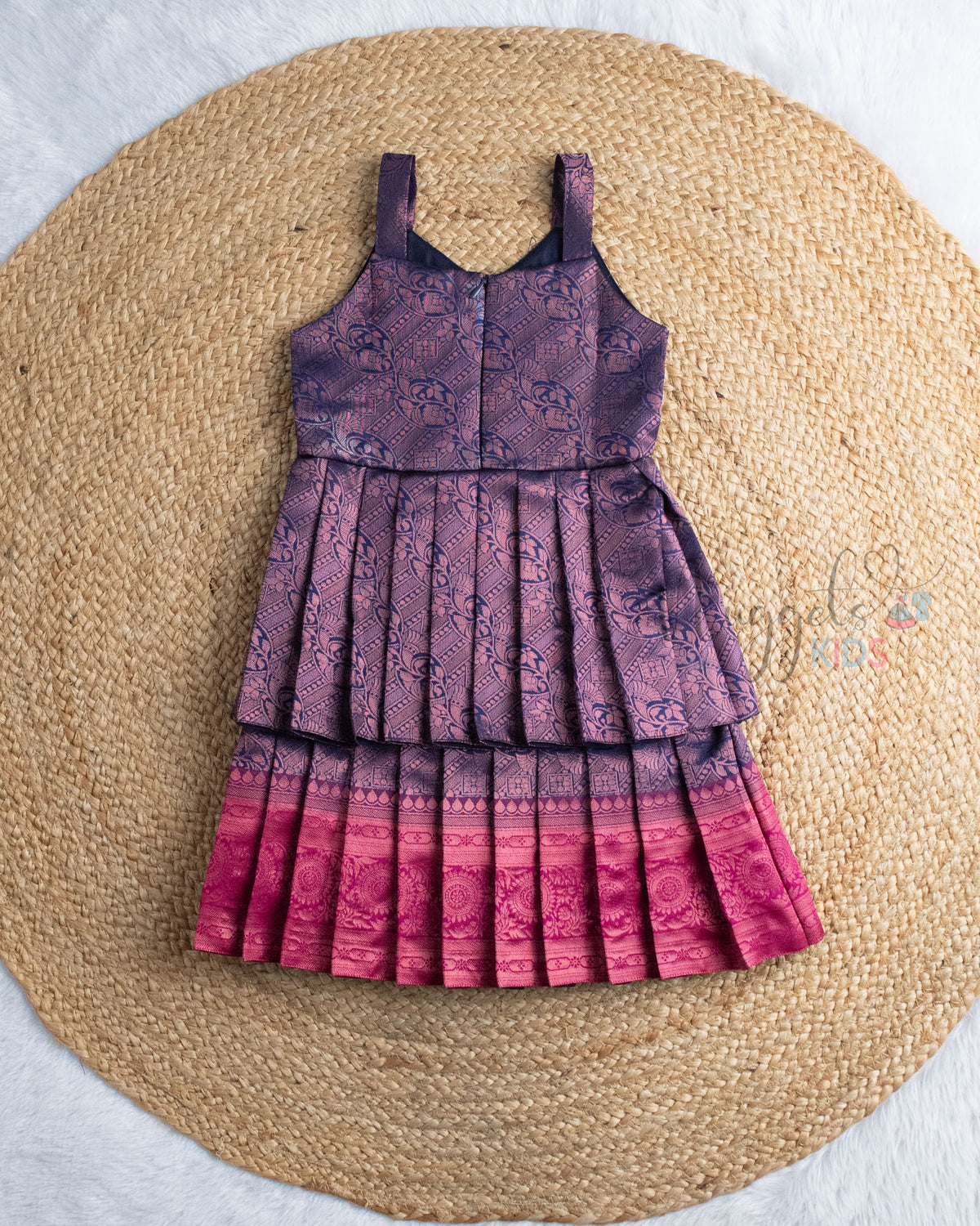 Ready to Ship: Ink Blue and Pink Two layered semi silk frock