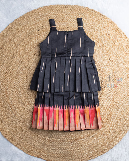 Ready to Ship: Black Double layer Semi Silk Sleeveless Frock with Bow Detailing