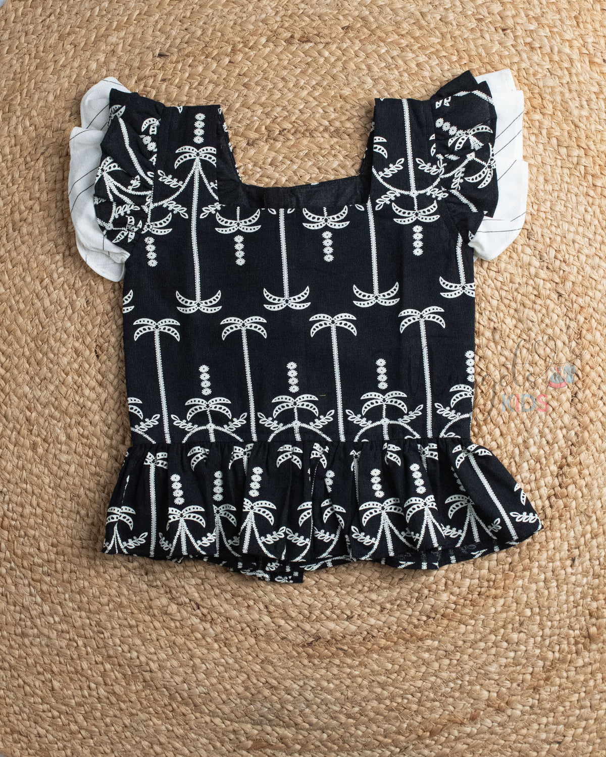 Ready to Ship: Black Linen Top And White Linen skorts set