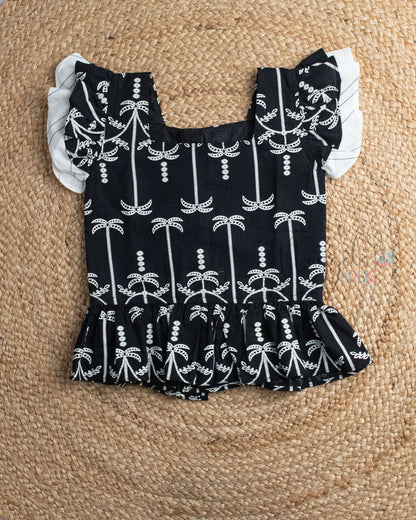 Ready to Ship: Black Linen Top And White Linen skorts set