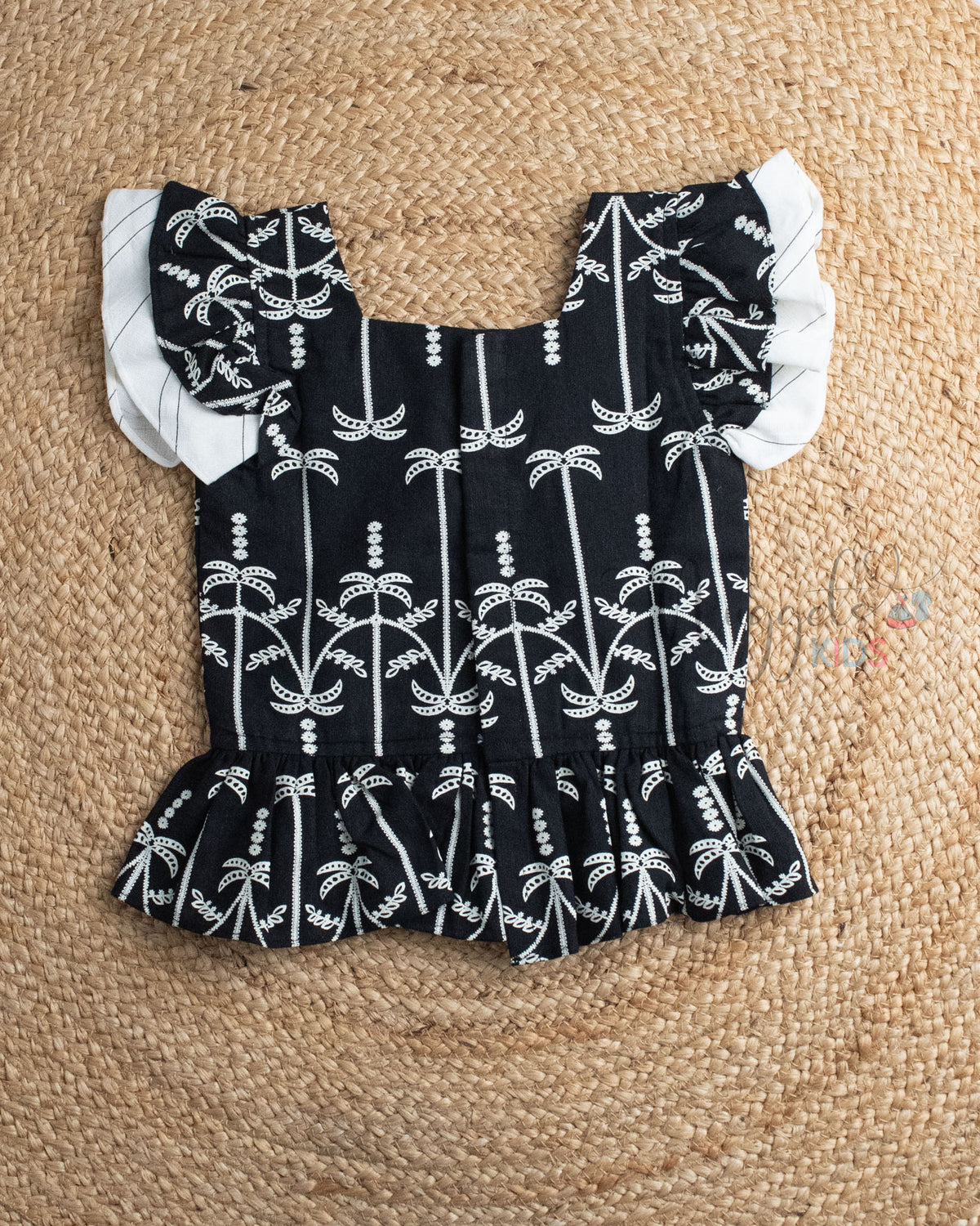 Ready to Ship: Black Linen Top And White Linen skorts set