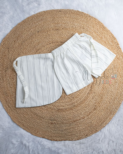 Ready to Ship: Black Linen Top And White Linen skorts set