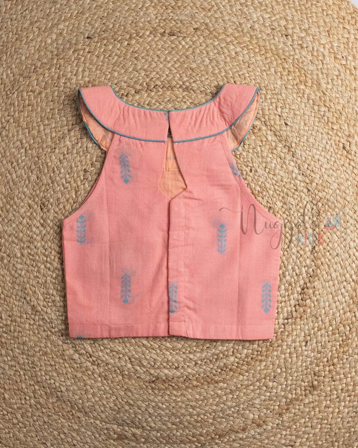Ready to Ship: Peach Halter Neck Handloom Top And Cotton Skorts Set