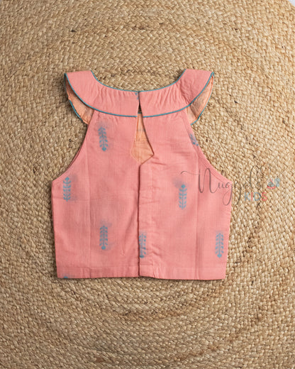 Ready to Ship: Peach Halter Neck Handloom Top And Cotton Skorts Set