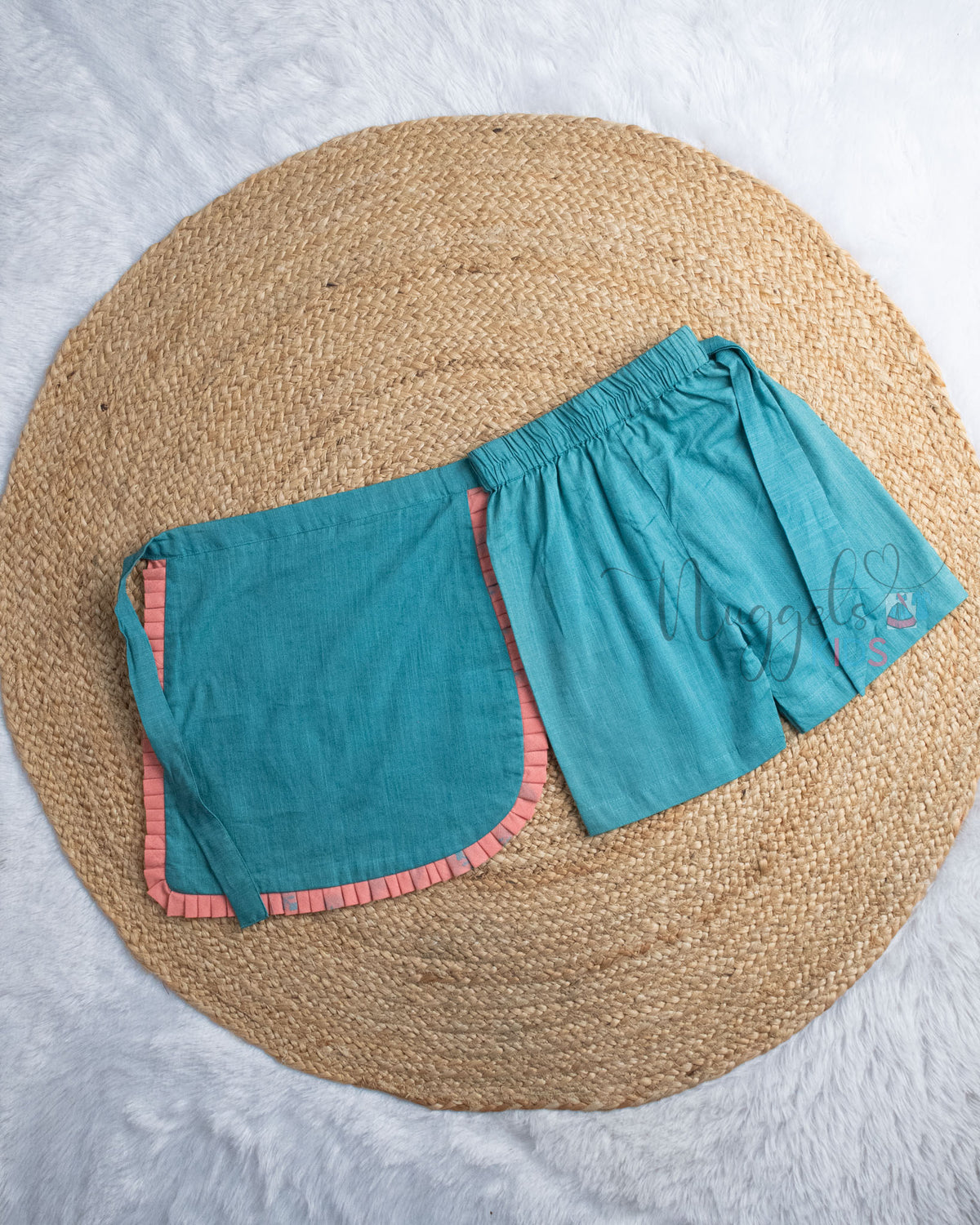 Ready to Ship: Peach Halter Neck Handloom Top And Cotton Skorts Set
