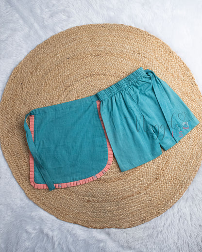Ready to Ship: Peach Halter Neck Handloom Top And Cotton Skorts Set