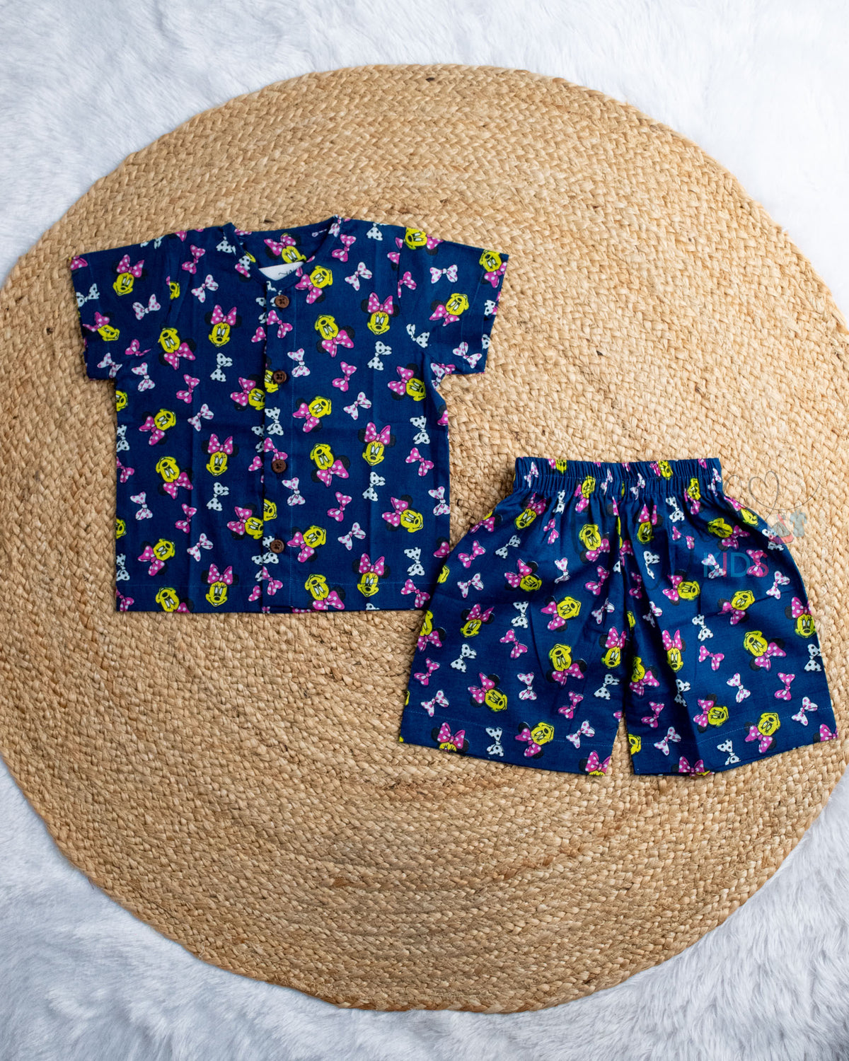 Ready to Ship: Cuddle Core Printed Jhabla and Shorts Set with Sleeves