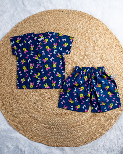 Ready to Ship: Cuddle Core Printed Jhabla and Shorts Set with Sleeves