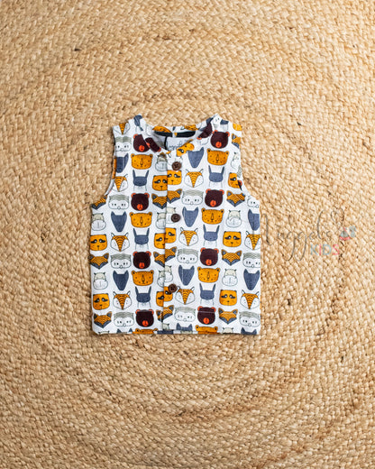 Ready to Ship: Tiny Wild Printed Pure Cotton Jhabla with Wooden Button Detailing