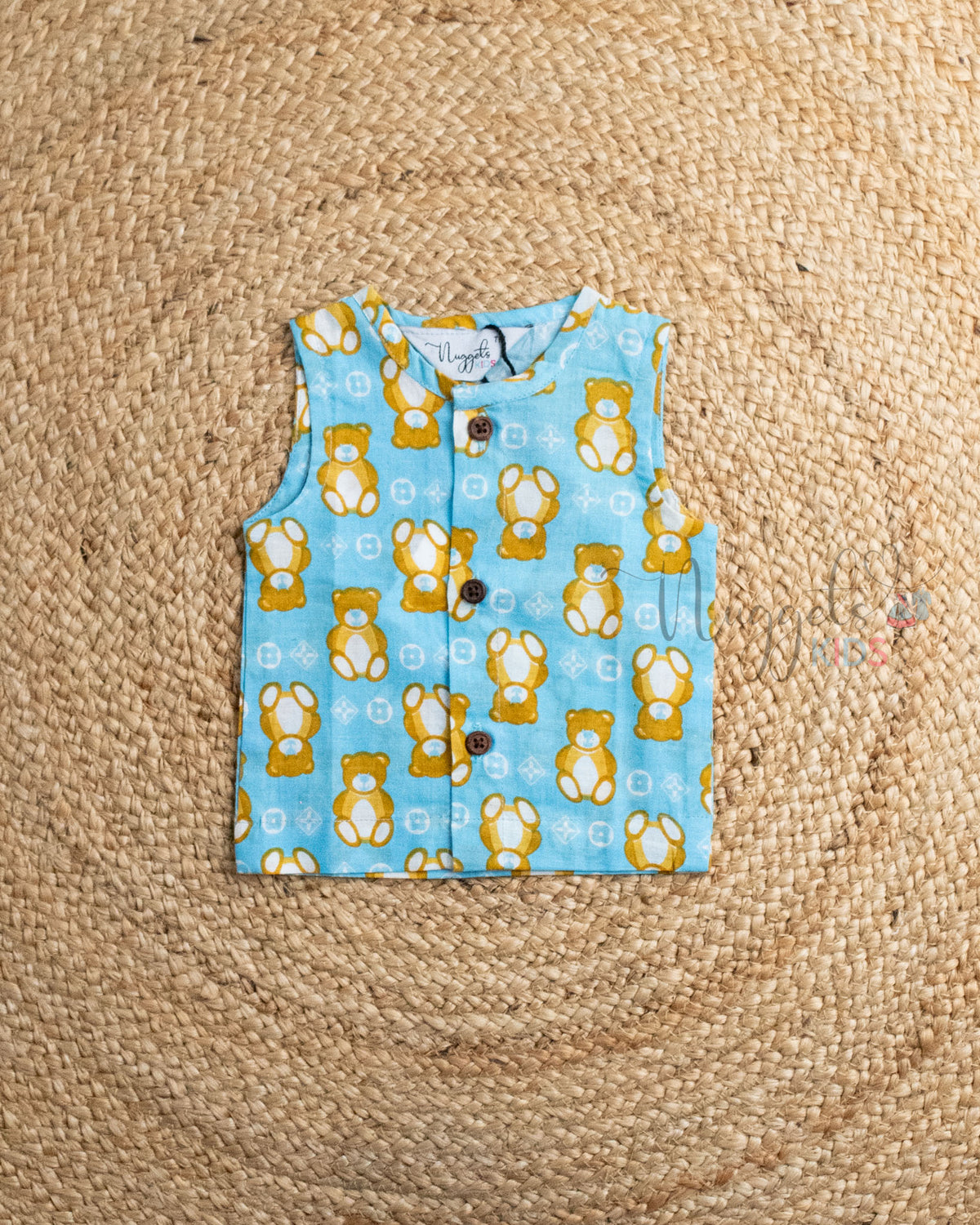 Ready to Ship: Cozy Teddy Printed Pure Cotton Jhabla with Wooden Button Detailing