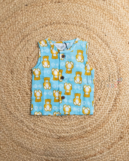 Ready to Ship: Cozy Teddy Printed Pure Cotton Jhabla with Wooden Button Detailing