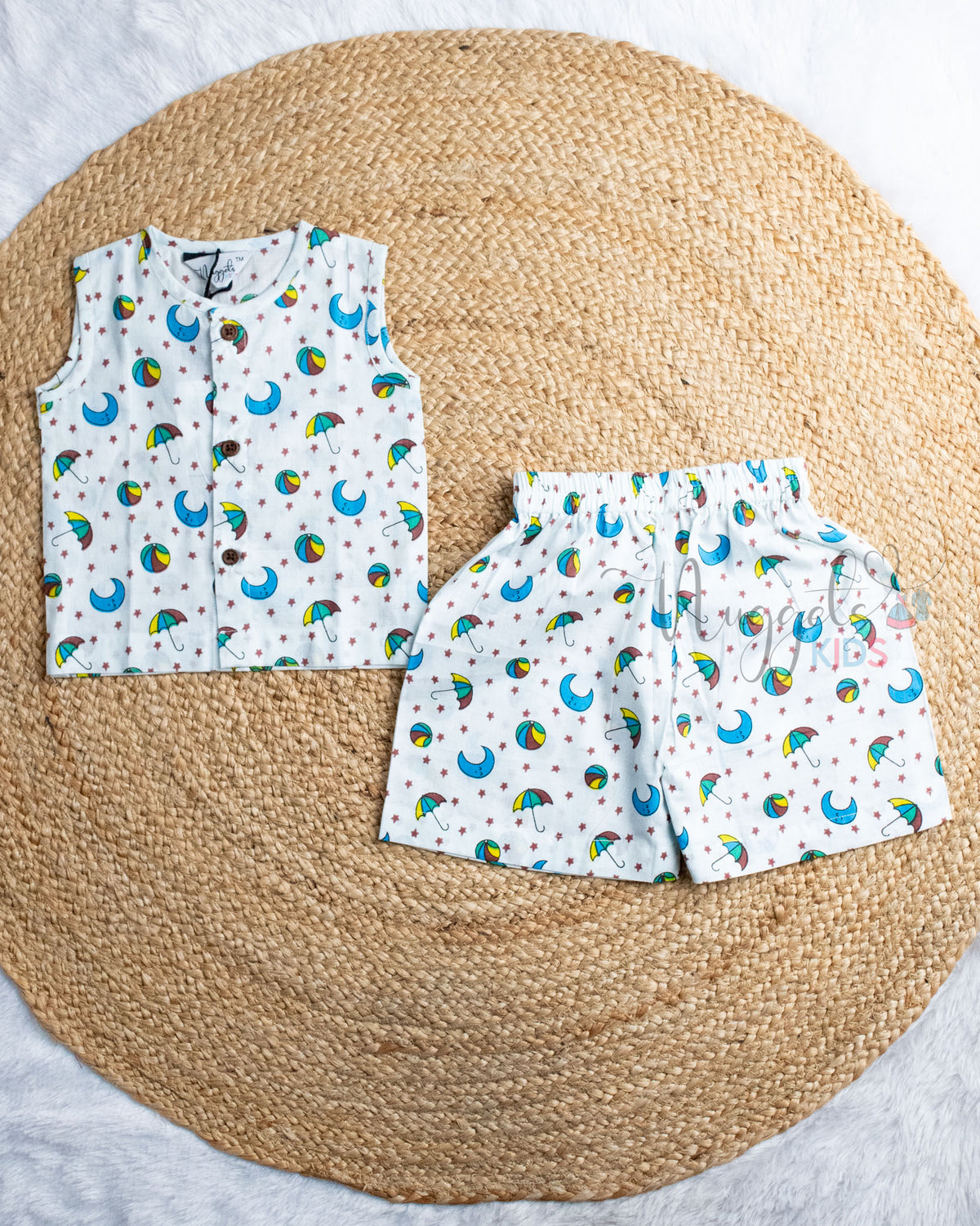 Ready to Ship: Astro Kid Printed Sleeveless Jhabla and Shorts Set
