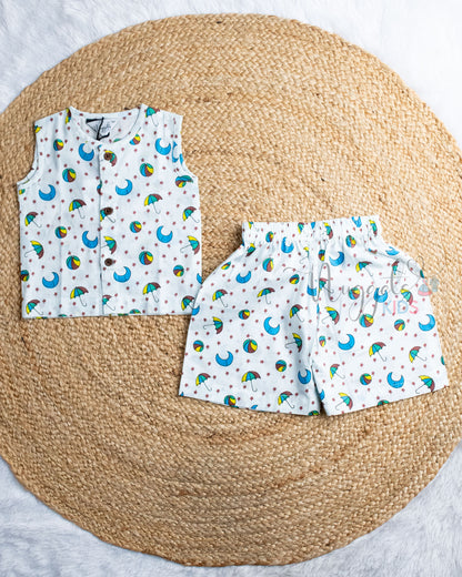 Ready to Ship: Astro Kid Printed Sleeveless Jhabla and Shorts Set