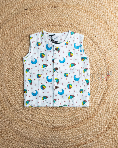 Ready to Ship: Astro Kid Printed Sleeveless Jhabla and Shorts Set