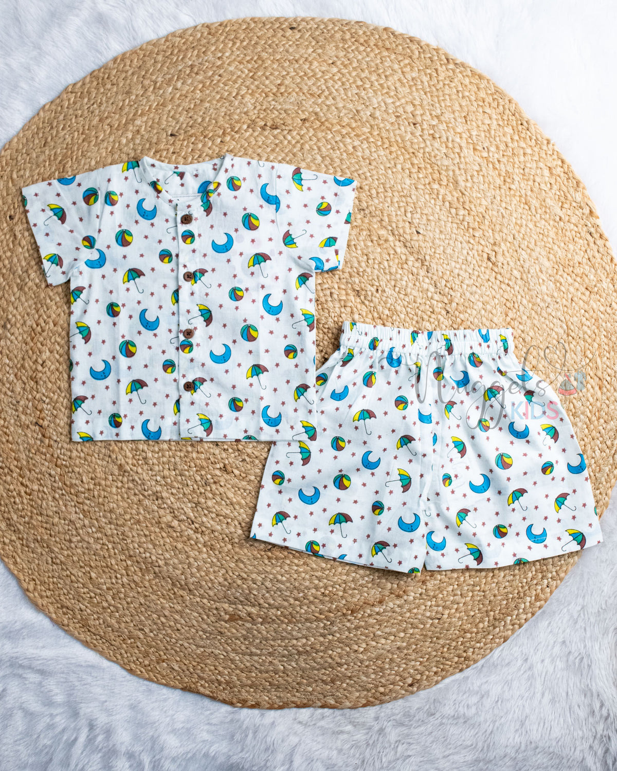 Ready to Ship: Star Swing Printed Jhabla and Shorts Set with Sleeves