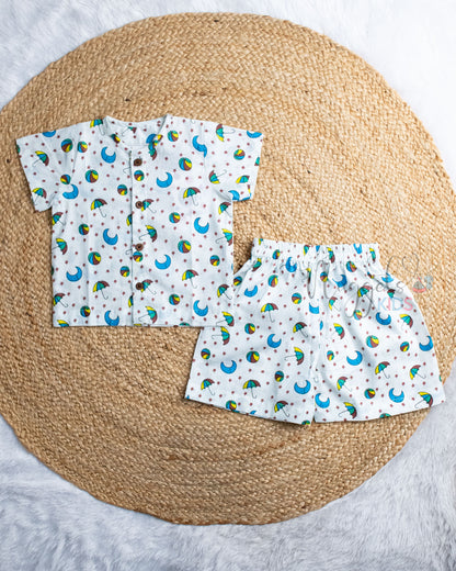 Ready to Ship: Star Swing Printed Jhabla and Shorts Set with Sleeves
