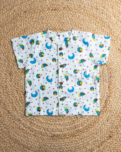 Ready to Ship: Star Swing Printed Jhabla and Shorts Set with Sleeves