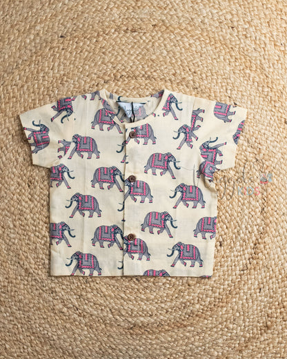 Ready to Ship: Chubby Jambo Printed Pure Cotton Jhabla Shirt with Wooden Button Detailing