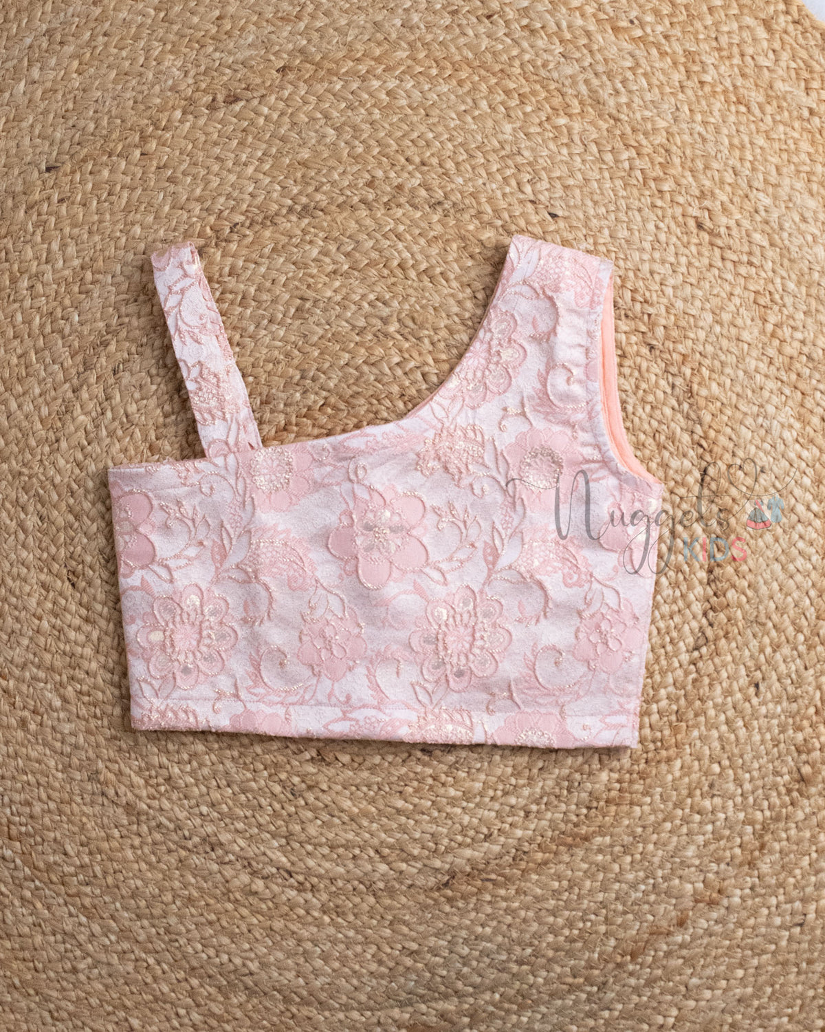 Ready to Ship: Peach One Shoulder Embroidered Designer Crop Top