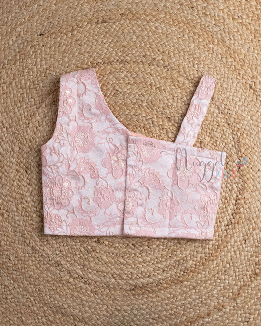 Ready to Ship: Peach One Shoulder Embroidered Designer Crop Top