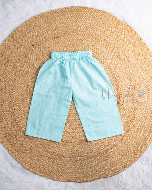 Ready to Ship: Sky Blue & White Cotton Three Fourth Palazzo