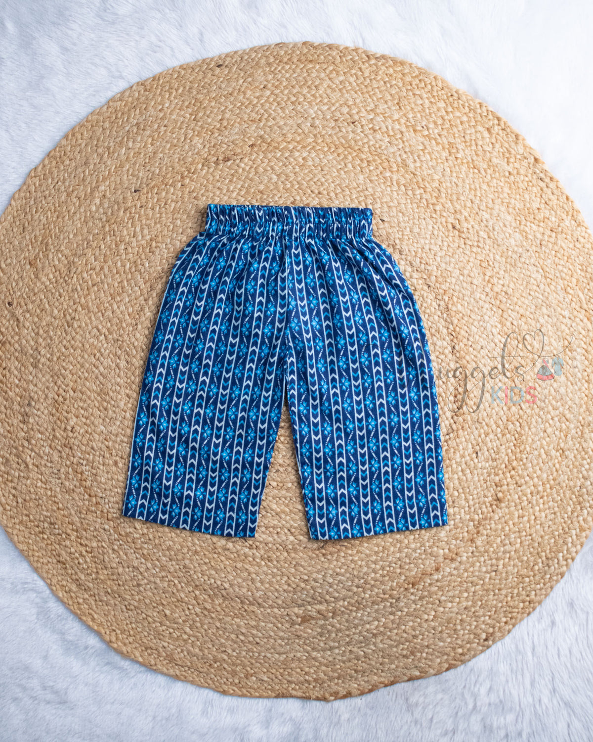 Ready to Ship: Navy Blue And White Cotton Three Fourth Palazzo