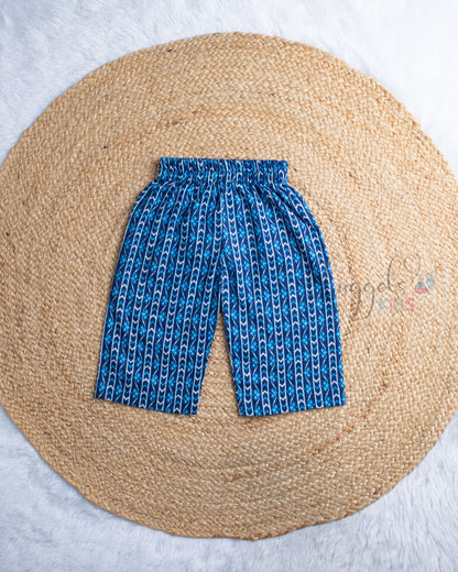 Ready to Ship: Navy Blue And White Cotton Three Fourth Palazzo