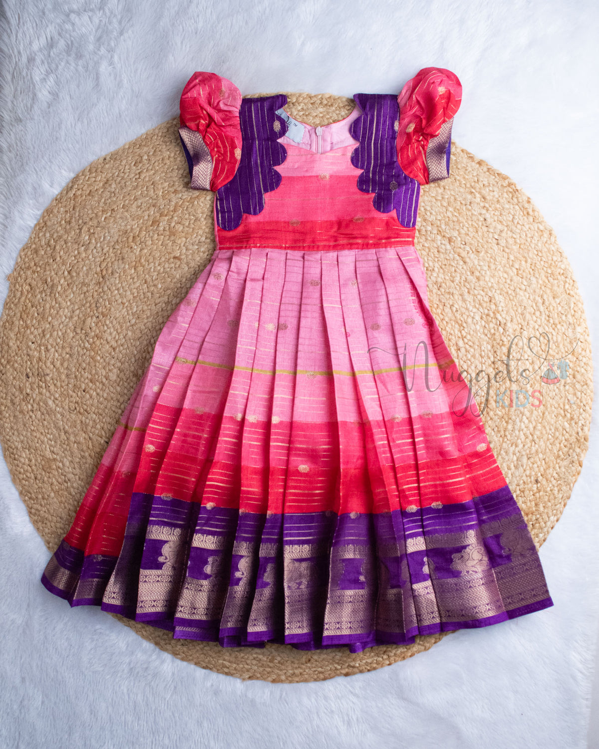 Ready to Ship: Pink Ombre And Violet Kalamkari Printed Semi Tusser Gown