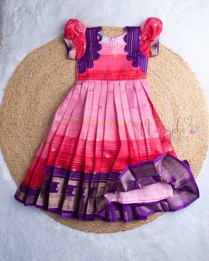 Ready to Ship: Pink Ombre And Violet Kalamkari Printed Semi Tusser Gown
