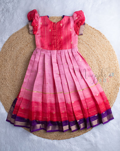 Ready to Ship: Pink Ombre And Violet Kalamkari Printed Semi Tusser Gown