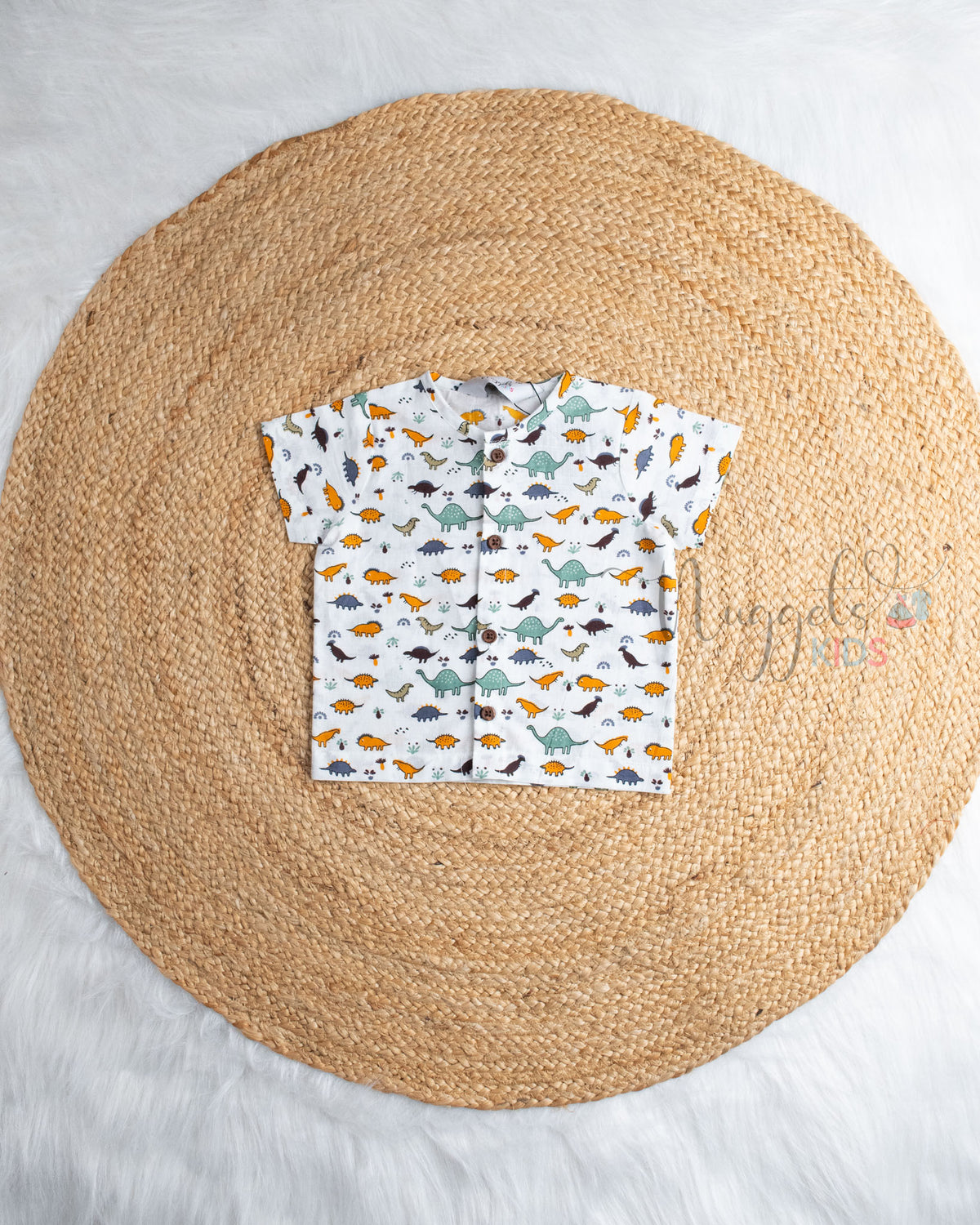 Ready to Ship: Vortex predatorn Dino  Printed Pure Cotton Jhabla Shirt with Wooden Button Detailing