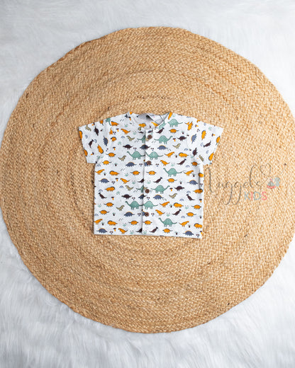 Ready to Ship: Vortex predatorn Dino  Printed Pure Cotton Jhabla Shirt with Wooden Button Detailing