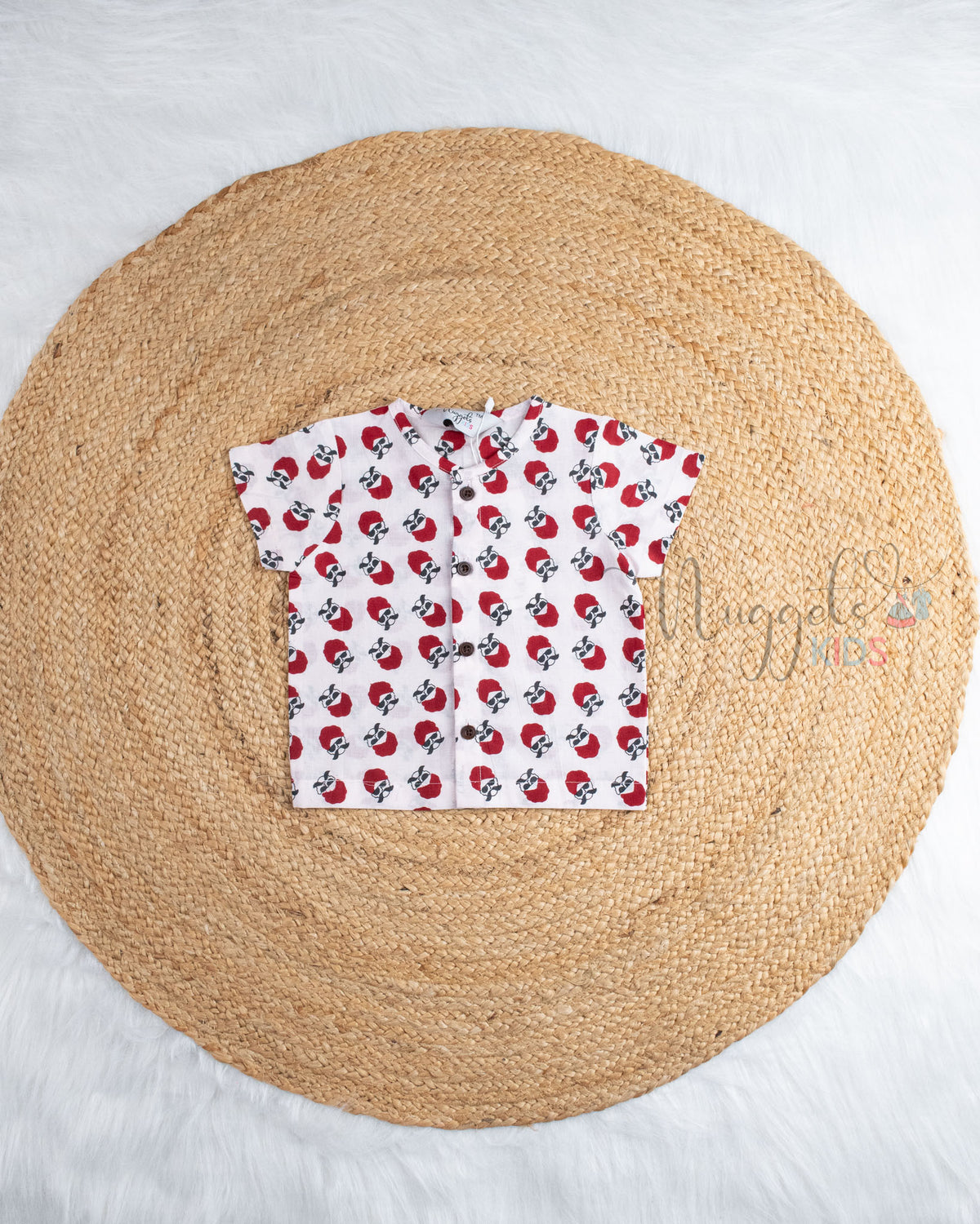 Ready to Ship: Stache Boss Printed Pure Cotton Jhabla Shirt with Wooden Button Detailing
