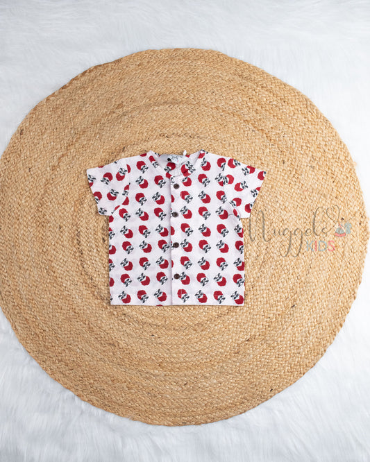 Ready to Ship: Stache Boss Printed Pure Cotton Jhabla Shirt with Wooden Button Detailing