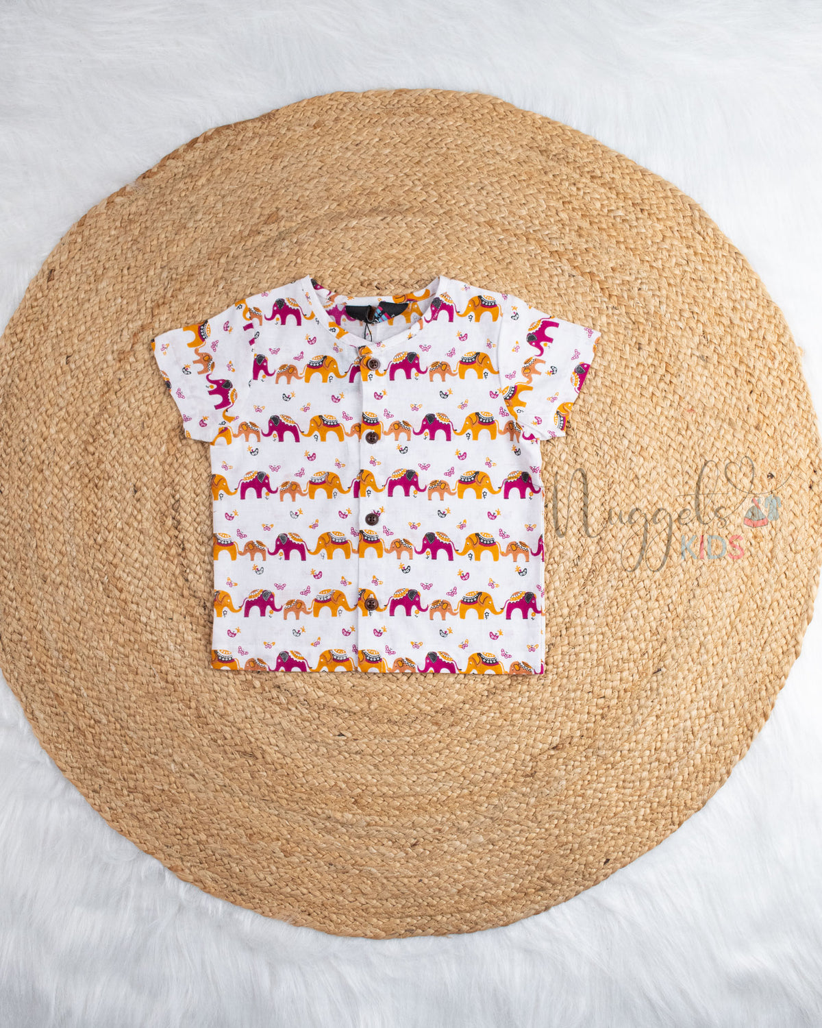 Ready to Ship: Mighty Muffin Printed Pure Cotton Jhabla Shirt with Wooden Button Detailing