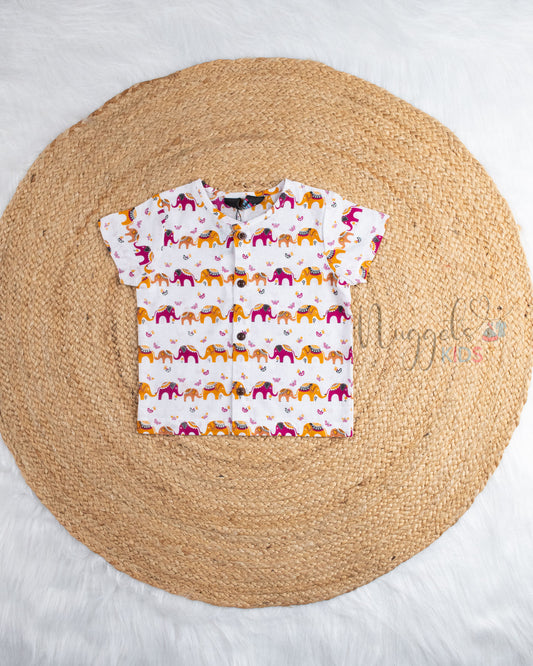 Ready to Ship: Mighty Muffin Printed Pure Cotton Jhabla Shirt with Wooden Button Detailing