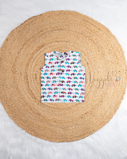 Ready to Ship: Turbo Elephant  Colourful Printed Pure Cotton Jhabla with Wooden Button Detailing