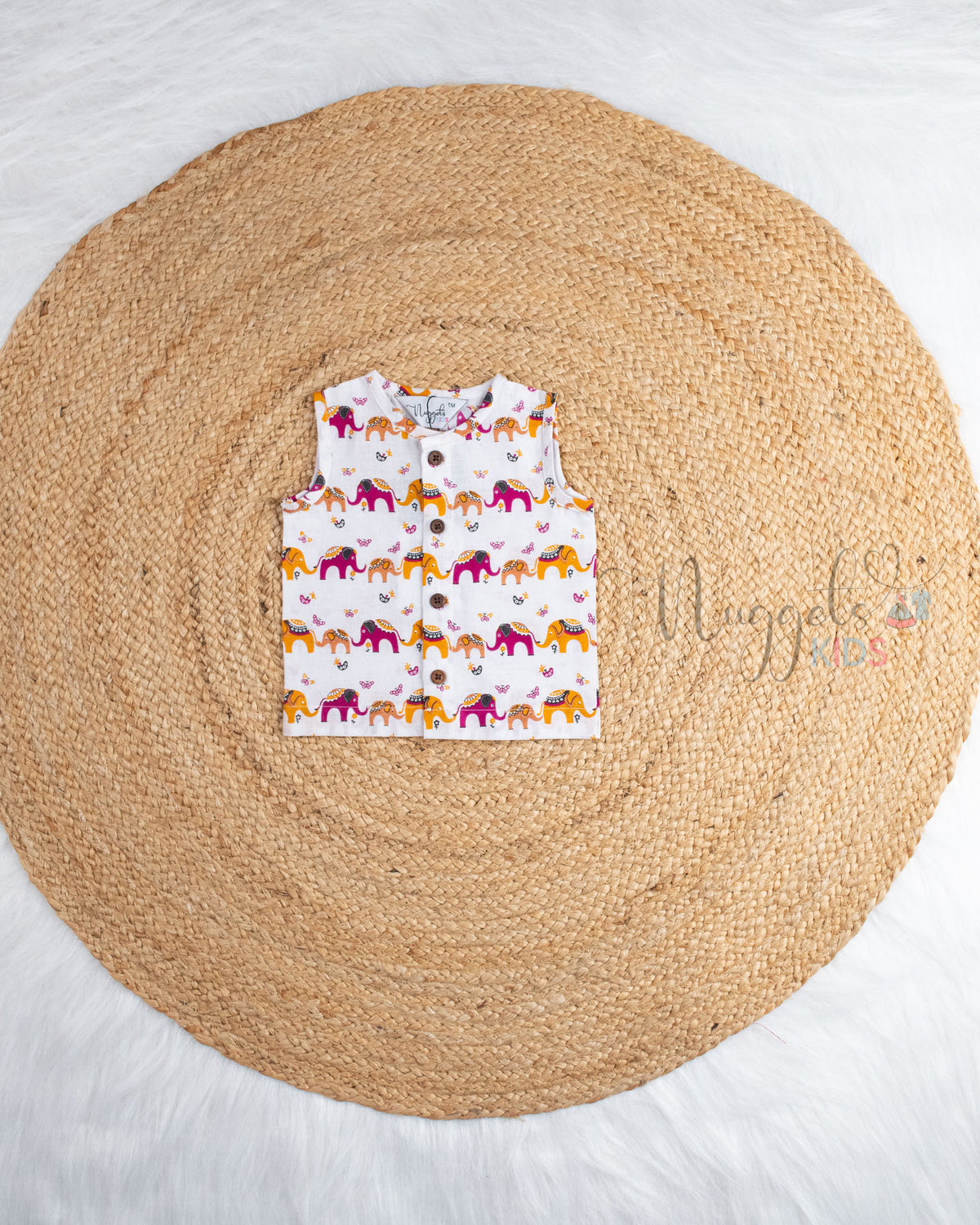 Ready to Ship: Happy Trunks Printed Pure Cotton Jhabla with Wooden Button Detailing