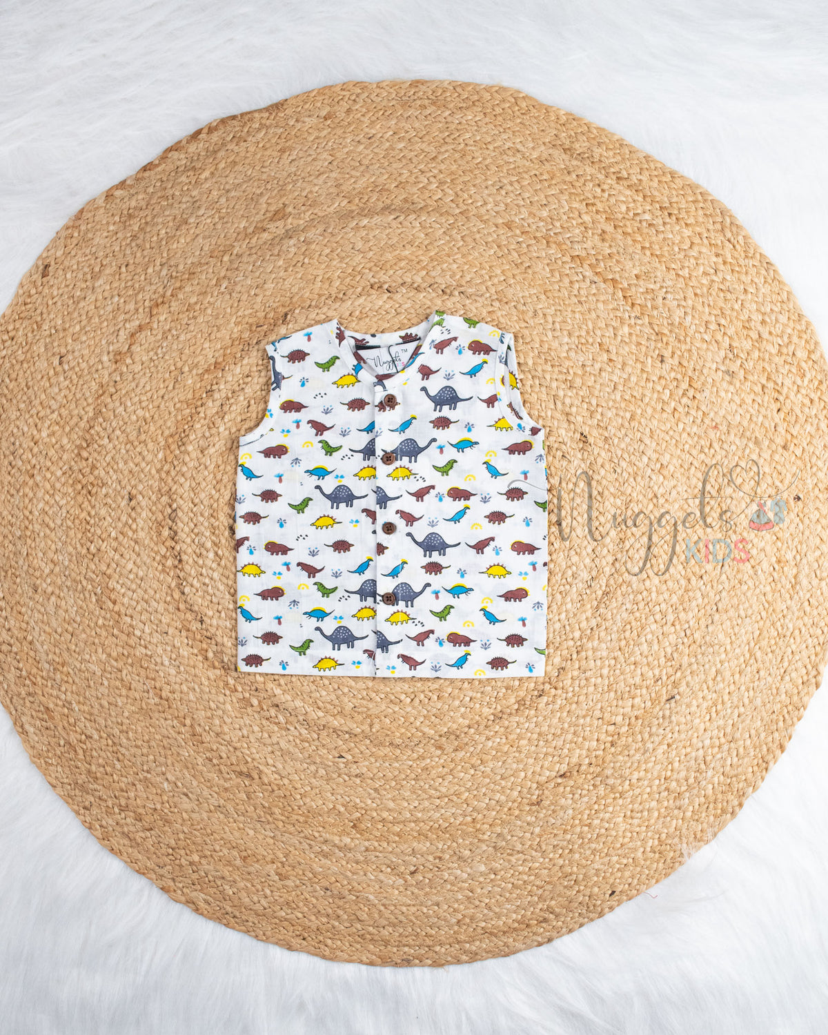 Ready to Ship: Doom Walker Small Dinosaur Printed Pure Cotton Jhabla with Wooden Button Detailing