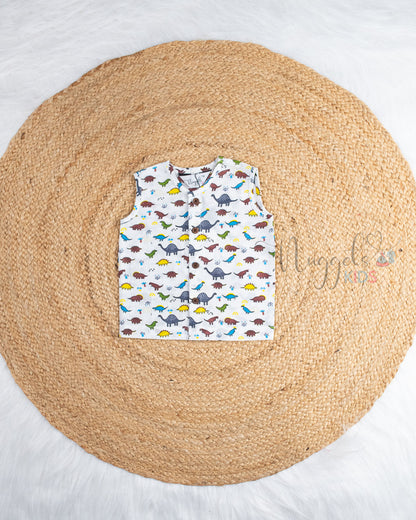 Ready to Ship: Doom Walker Small Dinosaur Printed Pure Cotton Jhabla with Wooden Button Detailing