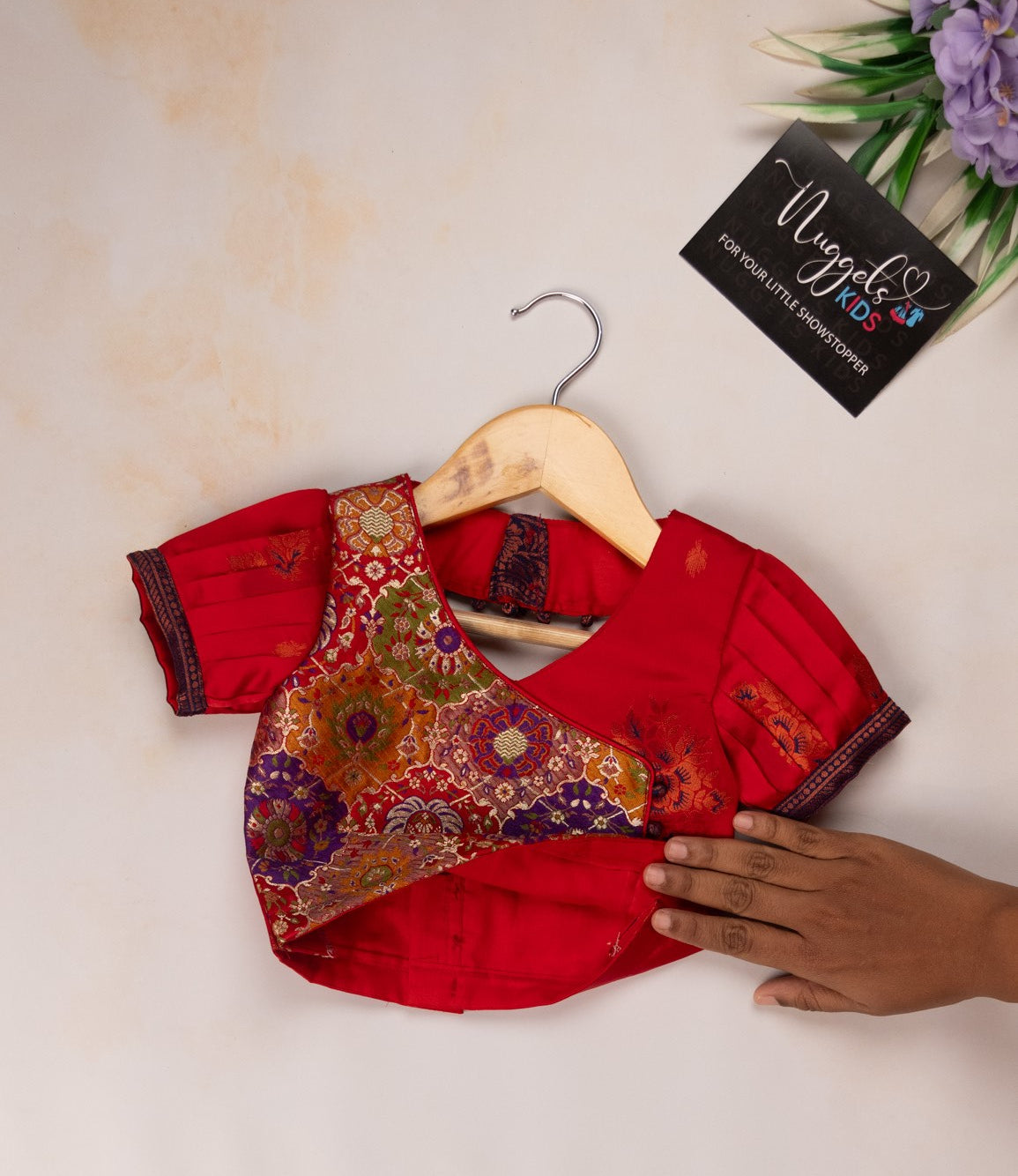 Pre Order: Multicolor Pure Silk Kim Khab Patch Detailed Top and Semi Silk Meenakari Skirt