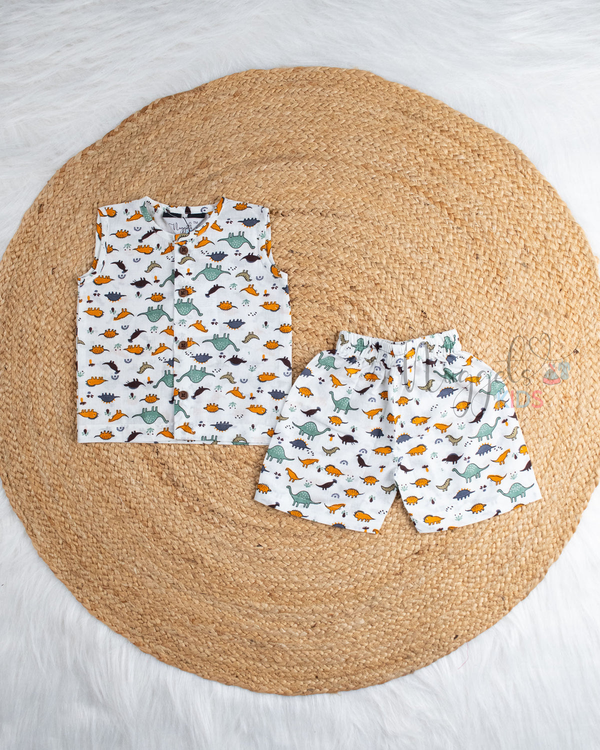 Ready to Ship: Thunder Claw Jangle Emperor Printed Sleeveless Jhabla and Shorts Set