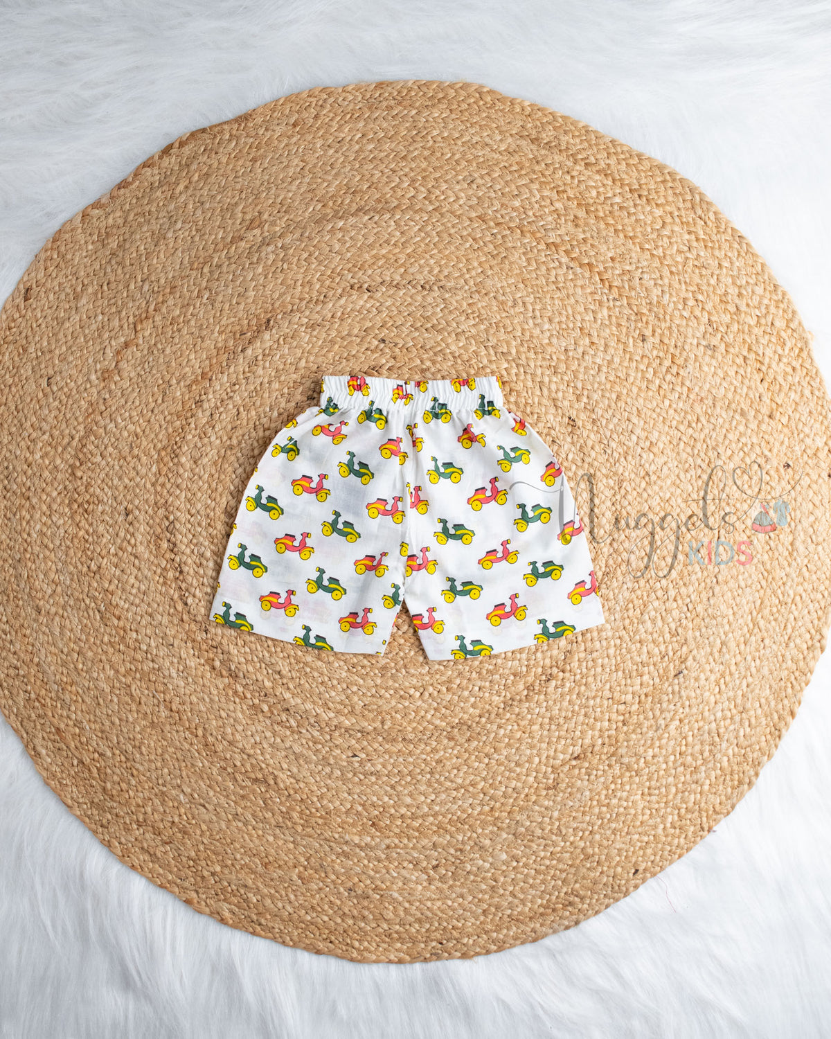 Ready to Ship: Scooter Ride Printed Sleeveless Jhabla and Shorts Set