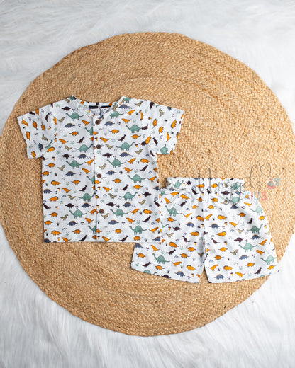 Ready to Ship: Blaze Horn Dinosaur Printed Jhabla and Shorts Set with Sleeves